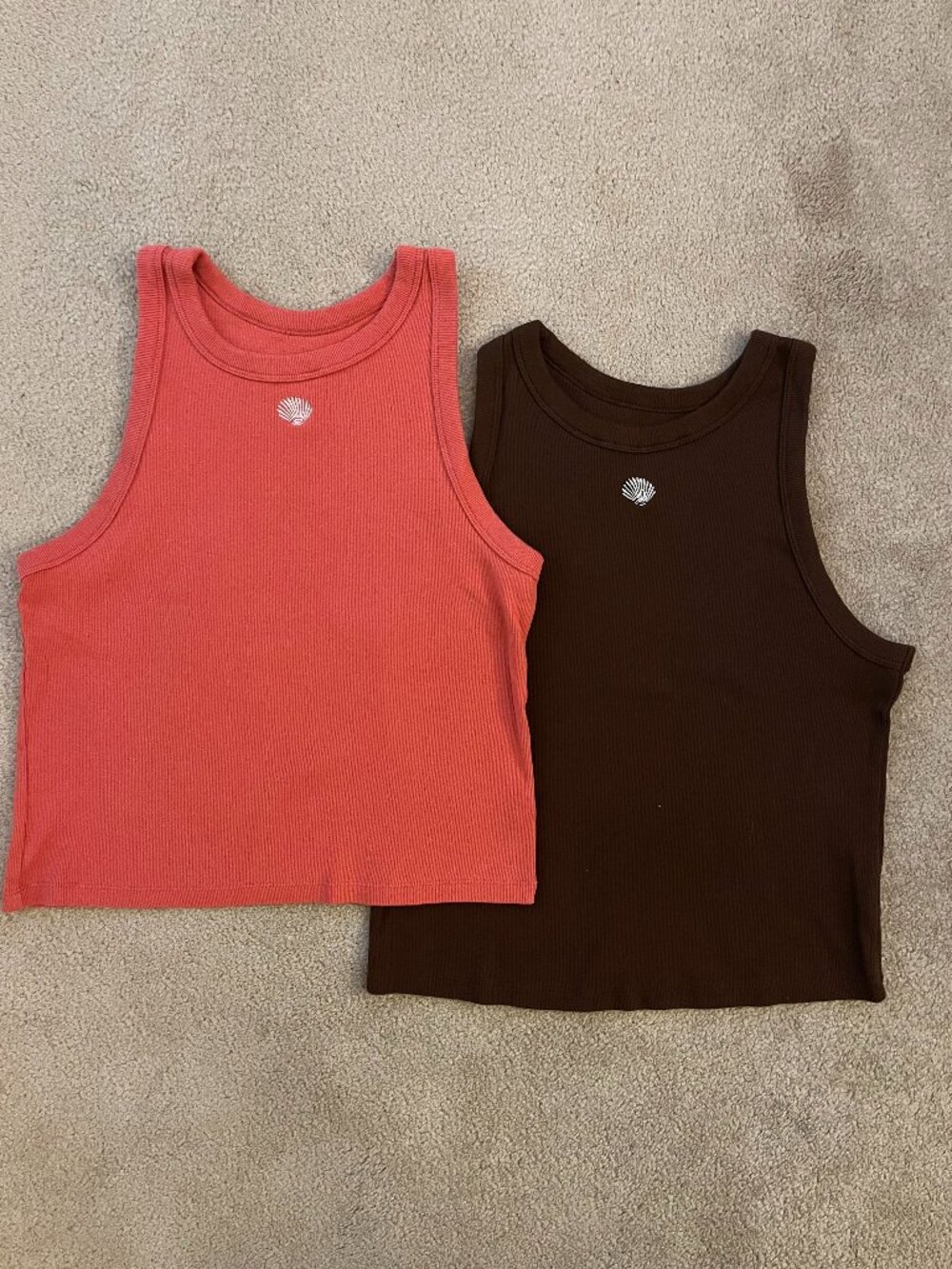 New Day 2 cropped ribbed cotton tank tops coral/pink brown size XL beachy casual